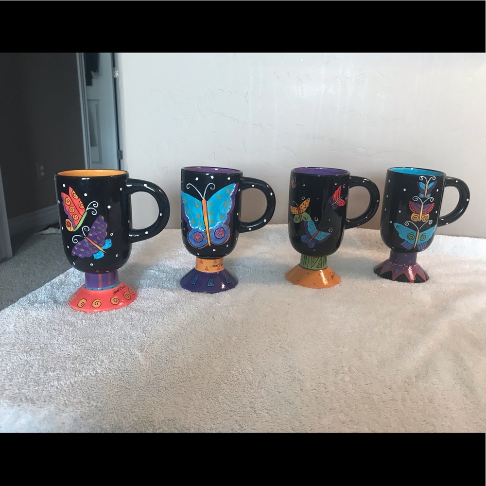 Laura Burch rare butterfly latte mug set